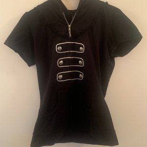 Sweet love black skull hooded top.zip up. size XXL, 100% cotton, skull buttons